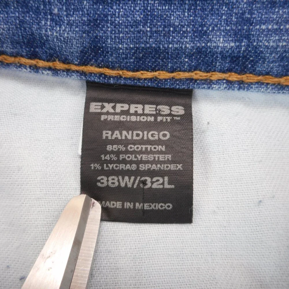 Express Men's size 38 x 32 [Actual 36x32] Denim Jeans Randigo Button Fly Blue